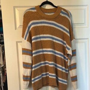 American Eagle Outfitters Brown and White Crewneck Sweater